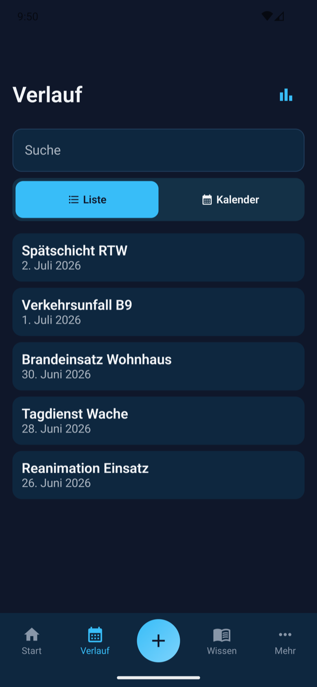 Verlauf aller Reflexionseinträge als Liste